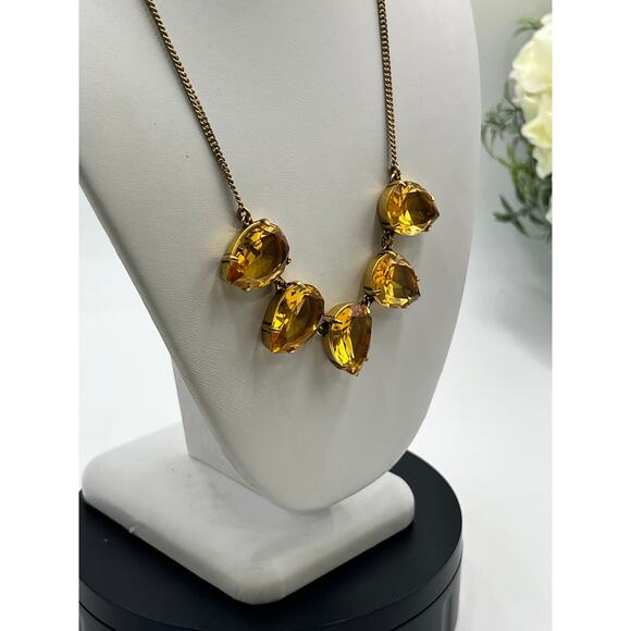J. Crew Yellow Topaz Faceted Glass Teardrop Statement Gold Tone Collar Necklace - Picture 4 of 10